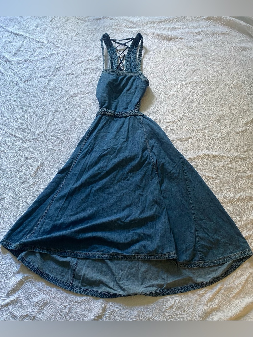Pilcro Denim Blue High-Low Lace-Up Maxi Dress